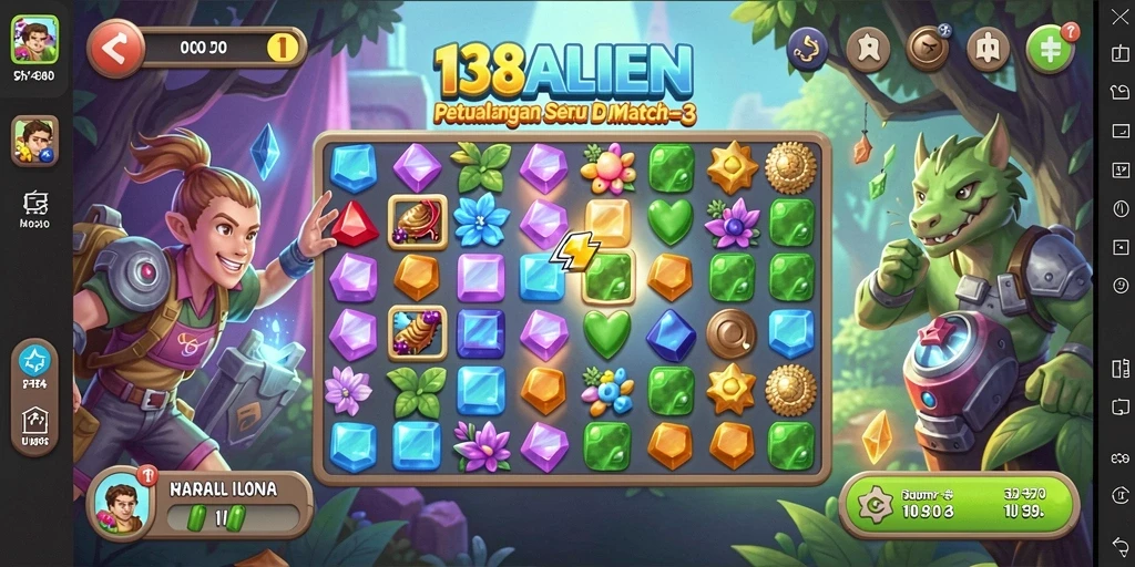 Screenshot gameplay 138ALIEN yang menampilkan misi Match-3 yang seru.