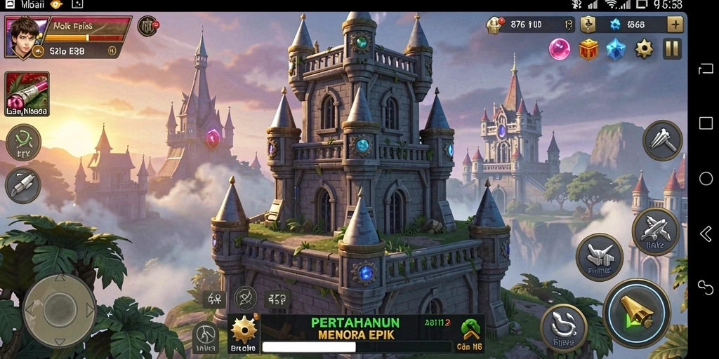 Tampilan menarik dari gameplay Tower Defense yang menakjubkan.