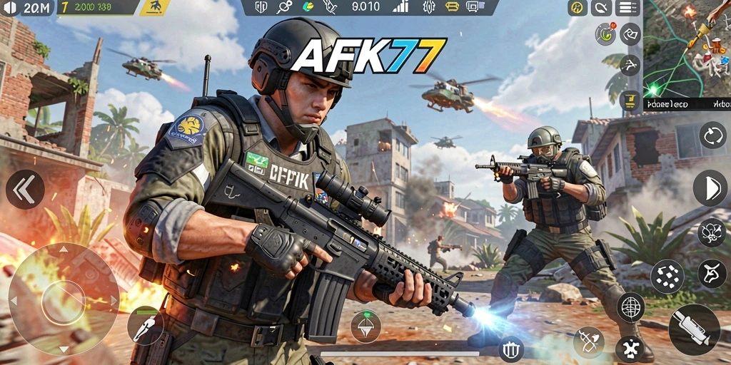 Screenshot gameplay AFK77 menampilkan pertempuran seru dengan grafis yang memukau.
