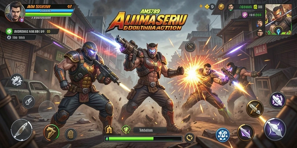 Screenshot utama AMS789 menampilkan aksi bertarung yang seru dan intens.