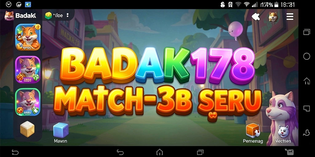 Screenshot BADAK178 menampilkan gameplay Match-3 yang penuh warna.