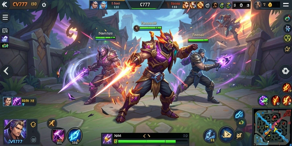 Tampilan permainan CV777 dalam aksi MOBA yang seru.