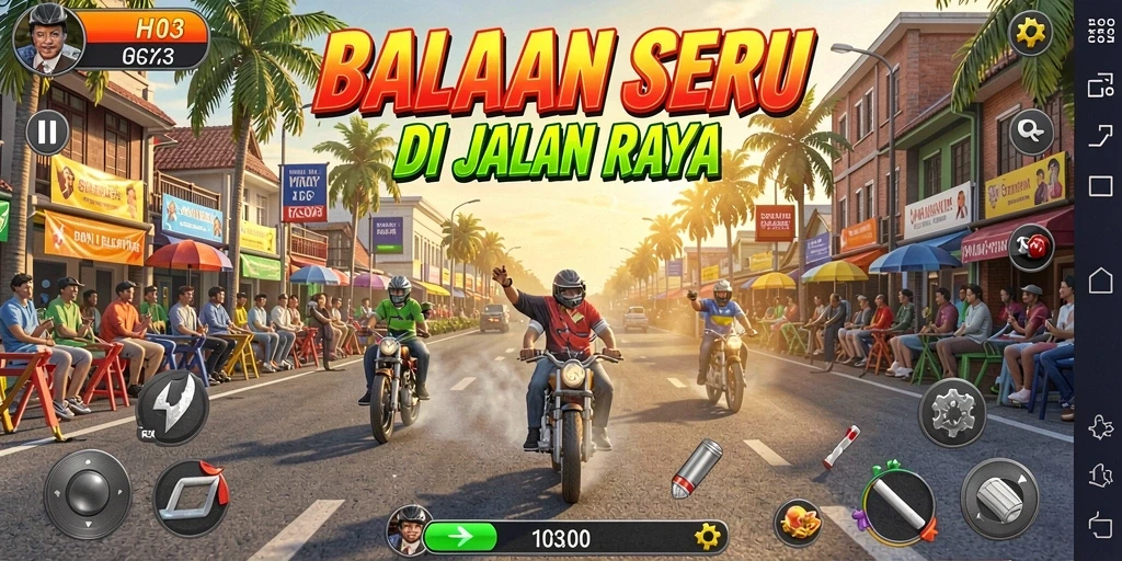 Gameplay H03 menampilkan aksi balapan mendebarkan di jalan raya.