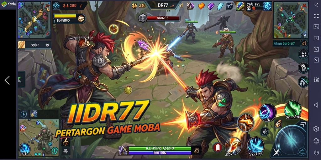 Tangkap aksi seru dari gameplay <strong>IDR77</strong> dalam pertempuran MOBA.