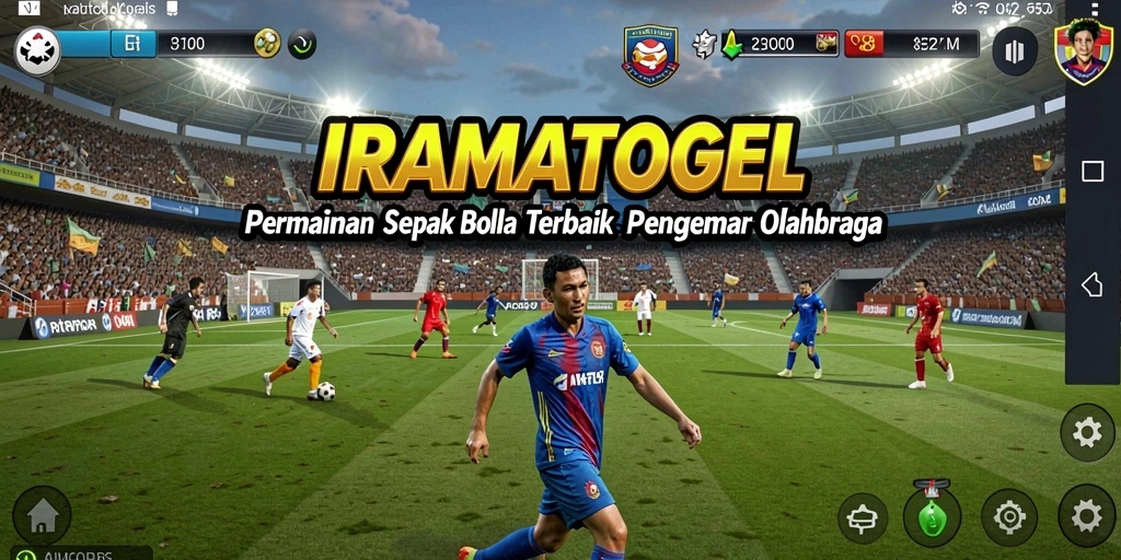 Tampilan gameplay IRAMATOGEL yang mendebarkan dengan aksi sepak bola.
