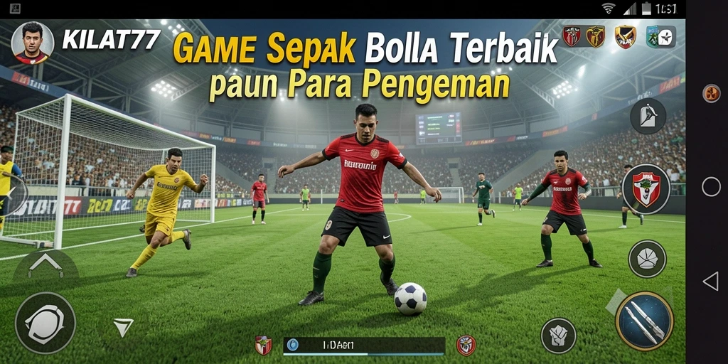 Screenshot gameplay KILAT77 menampilkan aksi seru di lapangan sepak bola.