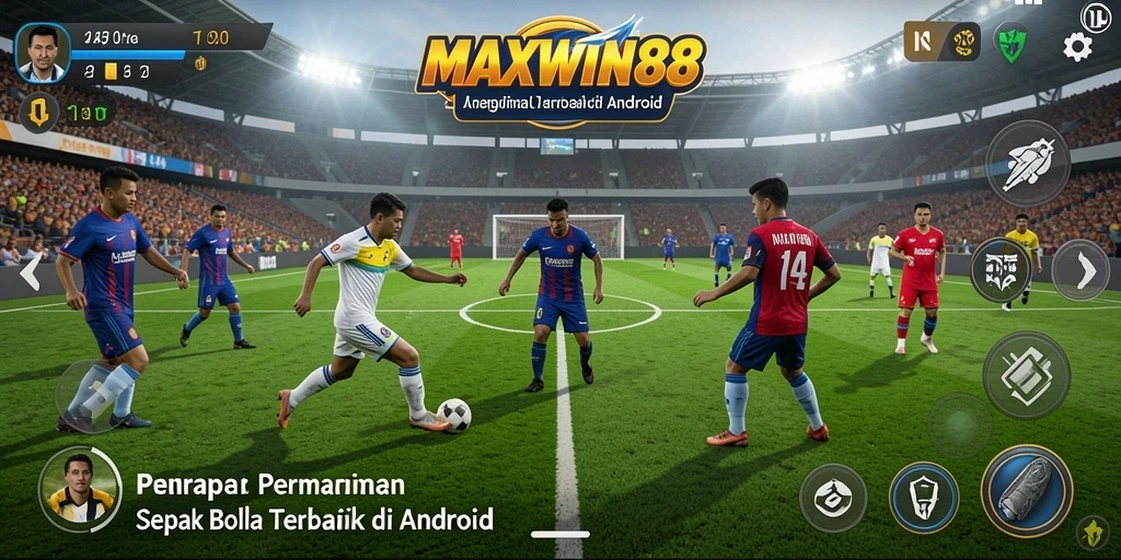 Tampilan gameplay menarik dalam MAXWIN88 dengan aksi sepak bola yang dinamis.