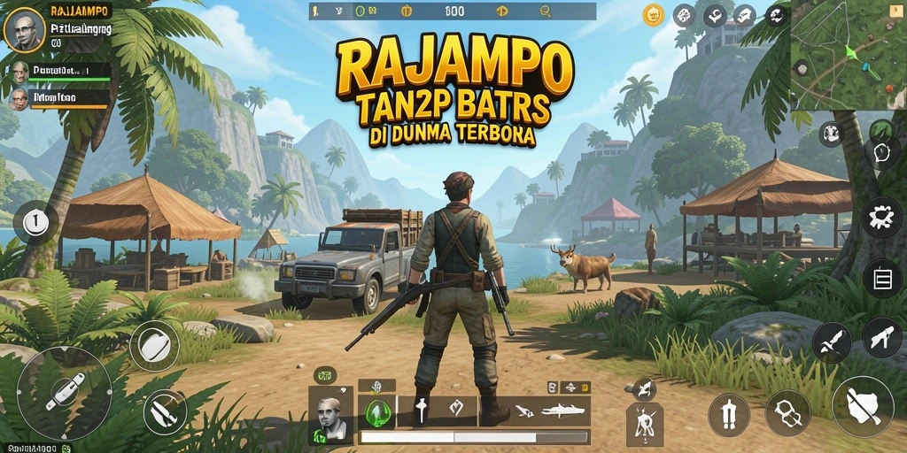 Tangkapan layar gameplay RAJAMPO yang menampilkan dunia yang luas dan penuh warna.