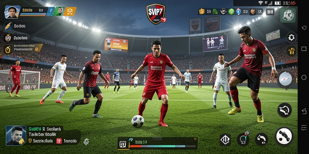 Gameplay mendebarkan dalam SVIP7 dengan aksi sepak bola seru.