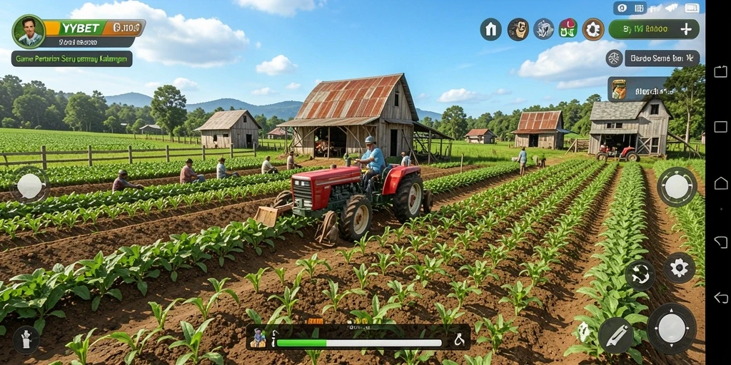 Tangkapan layar gameplay YYBET yang menunjukkan aktivitas pertanian yang seru.
